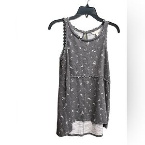 Grey Tank Top with White Floral Design